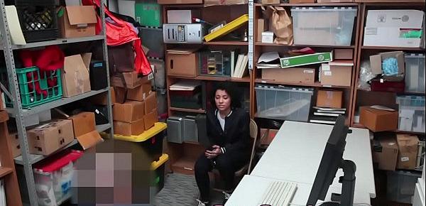  Buxom black delinquent fucked over desk